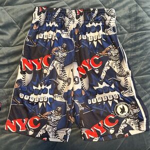 Dynamic NYC Graphic Men's Athletic Shorts - Blue and Red